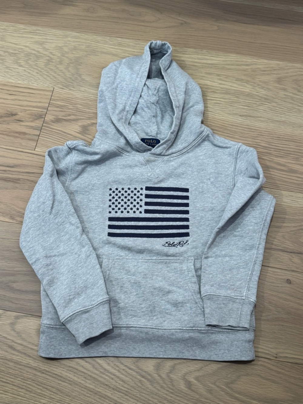 Polo by Ralph Lauren Kids Light Gray Hoodie with Navy Flag